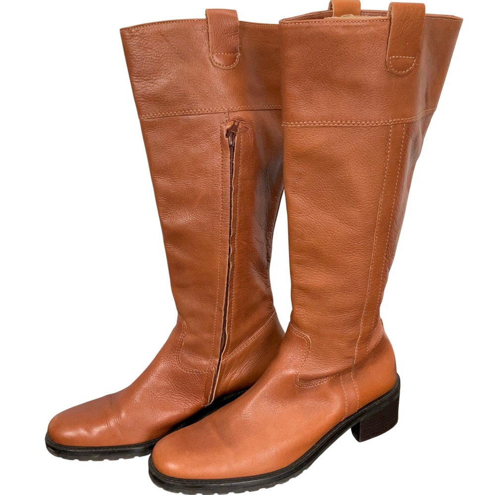 Banana Republic Boots Womens 8 Tan Pebbled Leather Equestrian Knee Ride Lug Sole